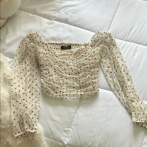 Bershka Cream Puff Sleeve Ruched Blouse